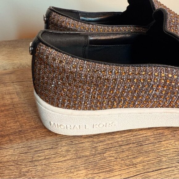 MICHAEL KORS Keaton MK Bedazzled Bronze Rhinestone Slip On Sneakers - Picture 10 of 15